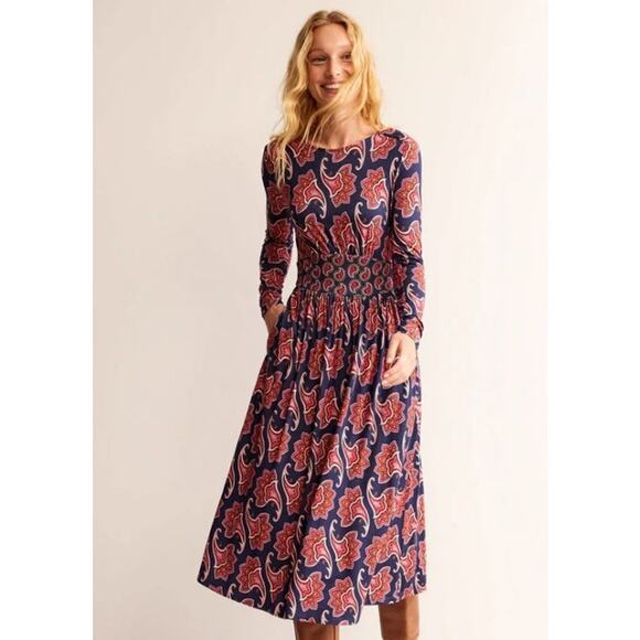 Boden Dresses & Skirts - Boden Thea Long Sleeve Midi Dress French Navy Paisley Amaryllis Size 10R
